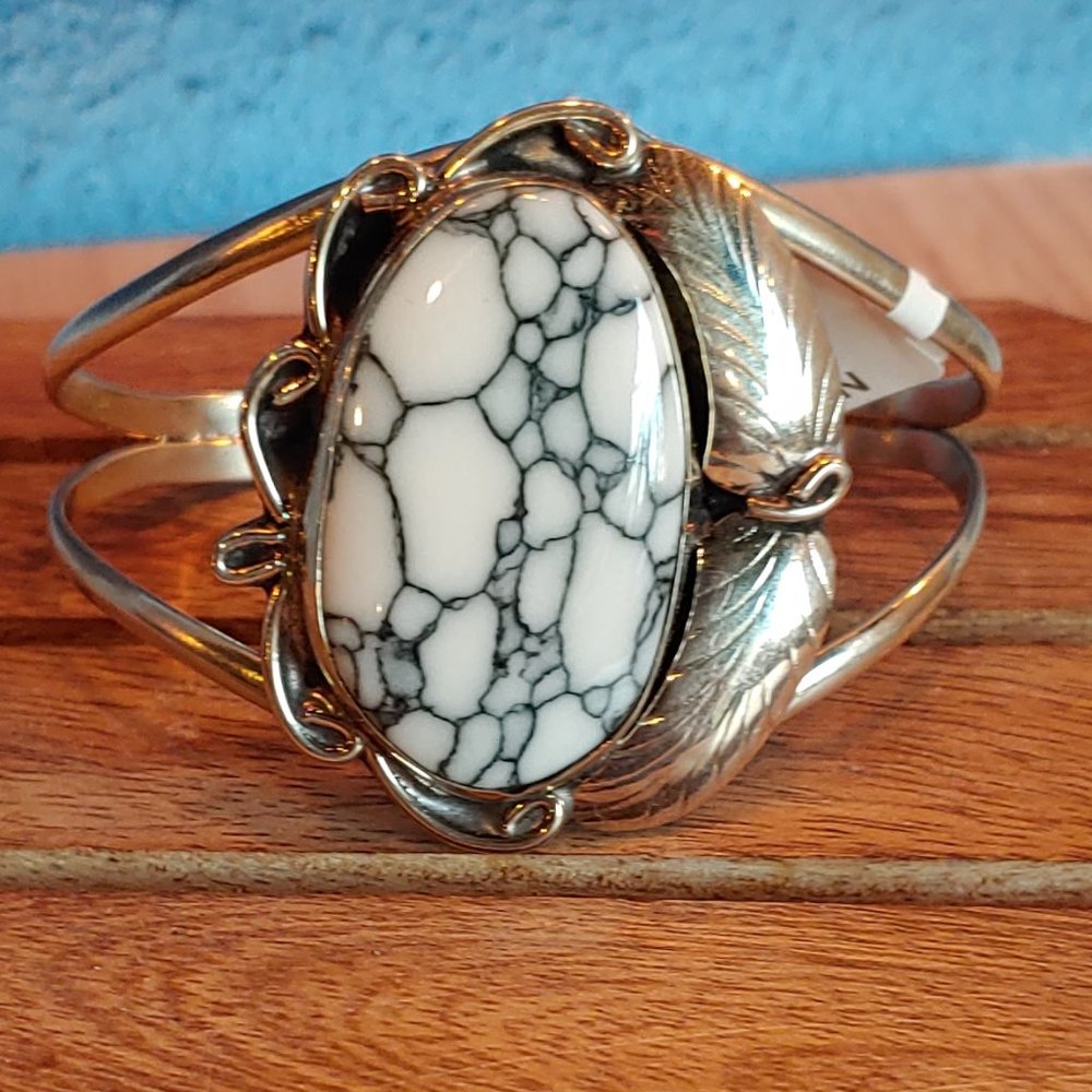 Natalie B Two Raven Plain Cuff, White Marble